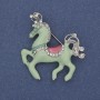 Brooch-pendant 'Horse' with lime-green enamel and white crystals, silver-tone metal, 39x40mm+