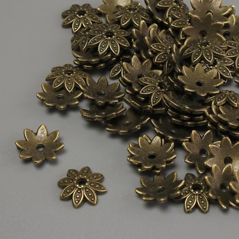 Bead cap findings, bronze color, 9.5×1 mm diameter ±, hole diameter 1.7 mm ±, packaging 20 g (≈65 pcs)