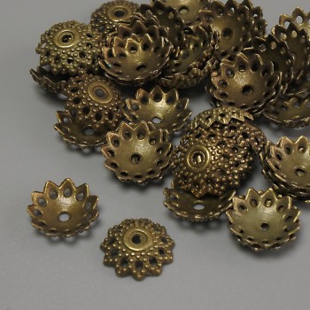 Bronze-colored bead caps for beads, 11.5×1 mm diameter, hole diameter about 1.8 mm, packaging 20 g (~52 pcs)