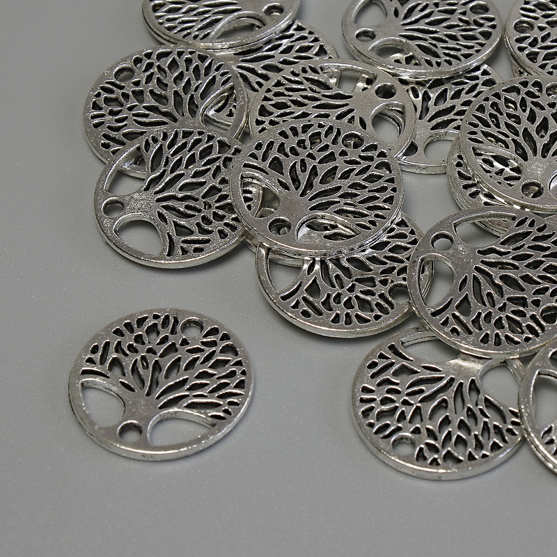 Bead-insert fittings 'Tree', silver-colored metal, diameter 16x1 mm ± hole, hole diameter 1.9 mm ± packaging 20 g (~19 pcs)