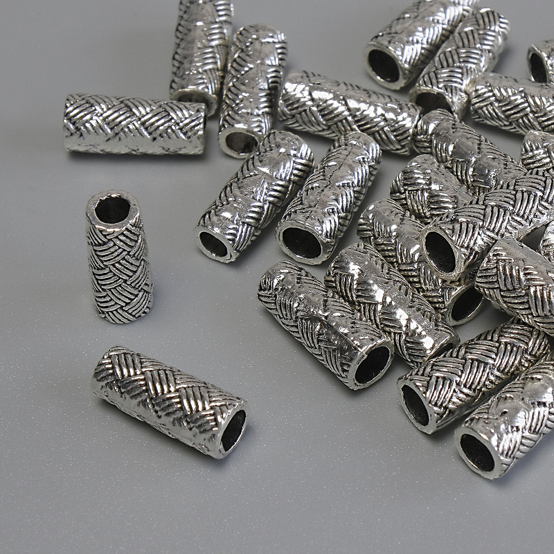 Bead insert fittings, silver color, 12×5 mm diameter, hole diameter ~3 mm, packaging 20 g (~30 pcs)