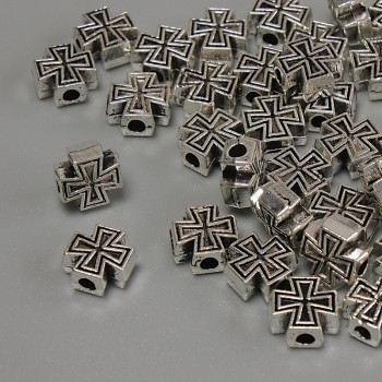 Bead Insert Cross - Silver-Colored Metal, 7x7x3.5 mm, hole diameter 1.9 mm, packaging 20 g (~36 pcs)