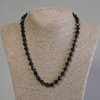 Black Onyx Necklace with Faceted Beads, 8×7 mm, 50 cm with Clasp