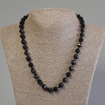 Multifaceted Black Onyx Necklace, bead diameter 10x9 mm, length 50 cm ± with a clasp