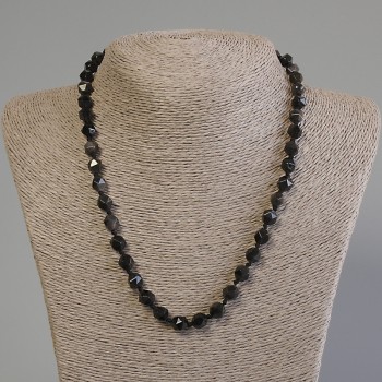 Necklace of Silver Obsidian, Faceted Beads, 8×7 mm, Length 50 cm ± with Clasp