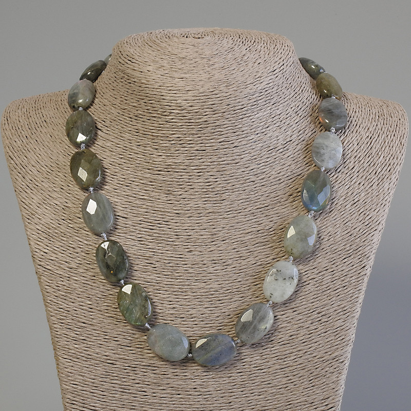 Labradorite Necklace with Natural Stone, Faceted Oval Beads, 20×15 mm, 50 cm length, with clasp
