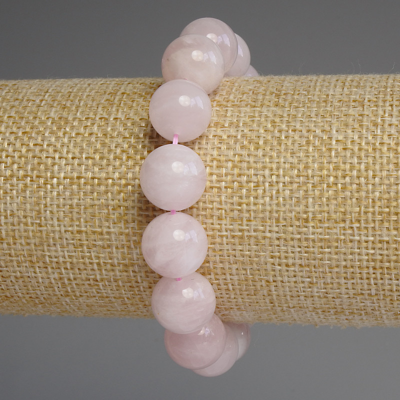 Bracelet Madagascar Pink Quartz Smooth Bead, 12.5 mm diameter +/-, length 18 mm +/- stretch