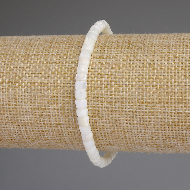 Mother-of-Pearl Rondelle Bracelet, diameter 5x4 mm, length 18 cm stretch