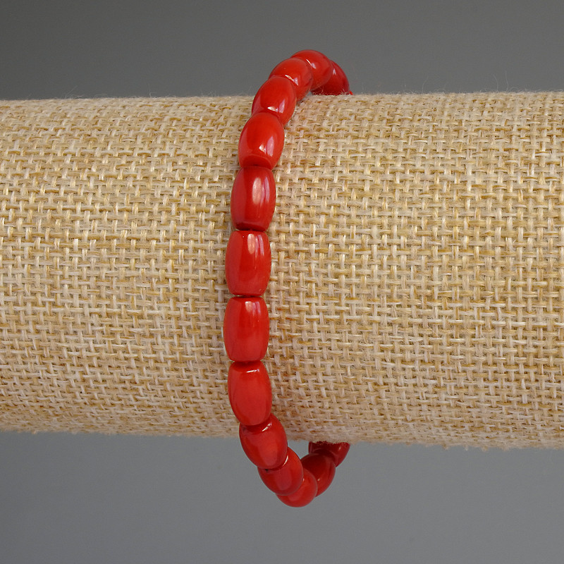 Coral Barrel Bracelet 9x6mm, 18 cm Stretch