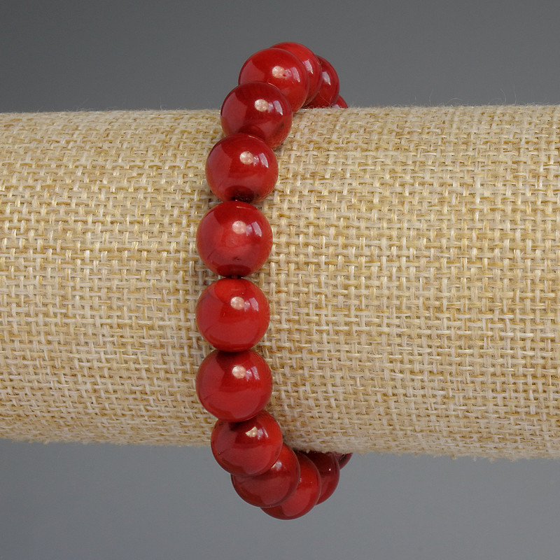 Coral Bracelet with Smooth Beads 10mm, 18 cm Stretch