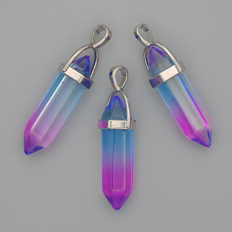 Pendant made of multicolored glass in the shape of a hexagonal crystal ball 8x31x41 mm+