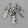 Rock Crystal Hexagonal Pendant with Flower 35x15xmm+-, Length 44mm+-