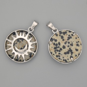 Dalmatian Jasper Pendant in Bezel Setting "Sun", diameter 27mm+