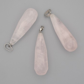 Rose Quartz Pendant, Faceted Teardrop 53x42x14mm+