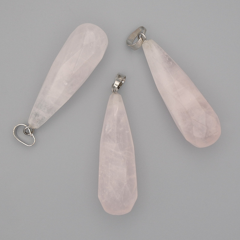 Rose Quartz Pendant, Faceted Teardrop 53x42x14mm+