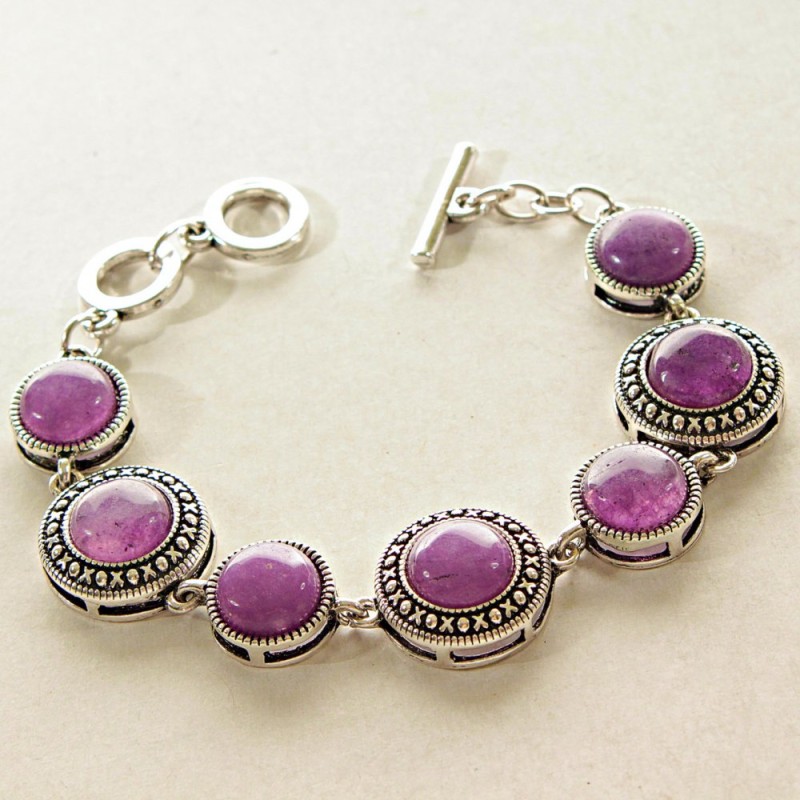 Clearance amethyst bracelet in bezel setting 'dot cross' — round, seven stones, 19 and 15 mm, length 18-21 cm