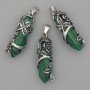 Malachite Hexagonal Pendant with Flower 35x15 mm, length 44 mm