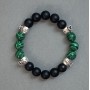 Bracelet with malachite and shungite, smooth beads, diameter 10 mm ± with butterfly inlays, length 18 mm ± stretch