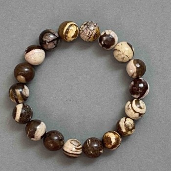 Jasper Bracelet with Smooth and Faceted Beads, 10mm Diameter, 18mm Length, Stretch