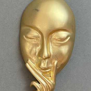 Clearance! Accent Mask Brooch in Gold-Tone Metal 39x73mm ± (scuffs)