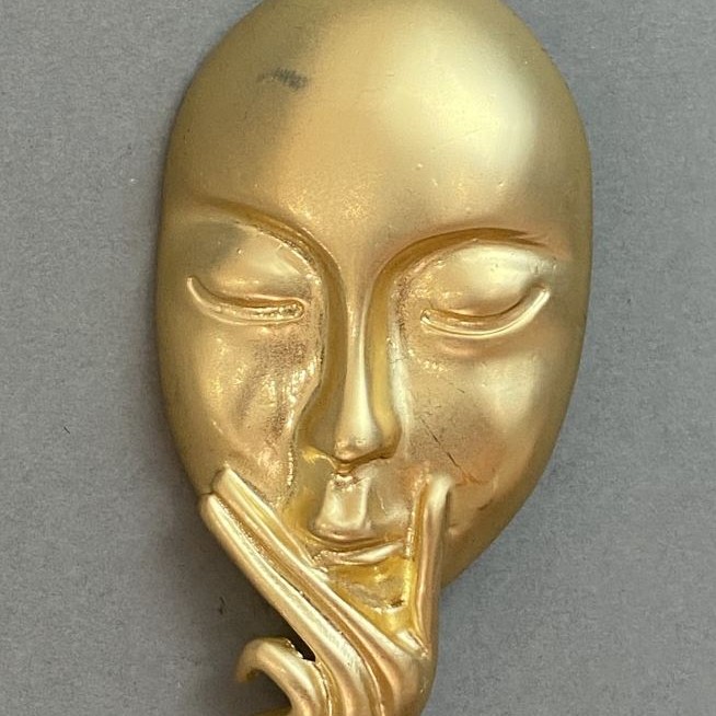 Clearance! Accent Mask Brooch in Gold-Tone Metal 39x73mm ± (scuffs)