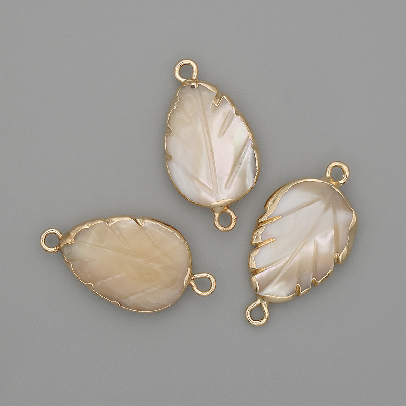 Connector Mother-of-Pearl Leaf, Gold-Tone Metal 26×14 mm+