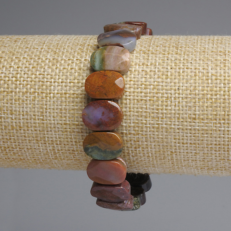 Faceted Jasper Bracelet with Rounded Links, 14x10 mm Diameter, 18 cm Length, Stretch Base