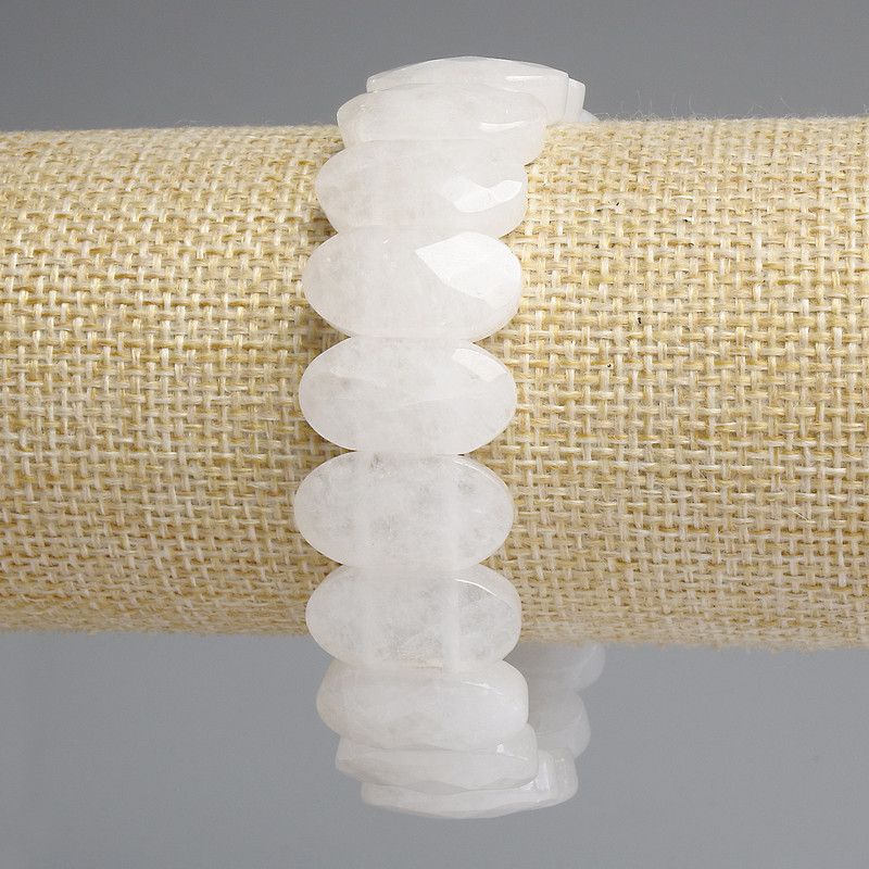 Bracelet with Mountain Crystal, Faceted Rounded Link, Diameter 20×10 mm, 5 mm ±, Length 18 cm ±, Stretch