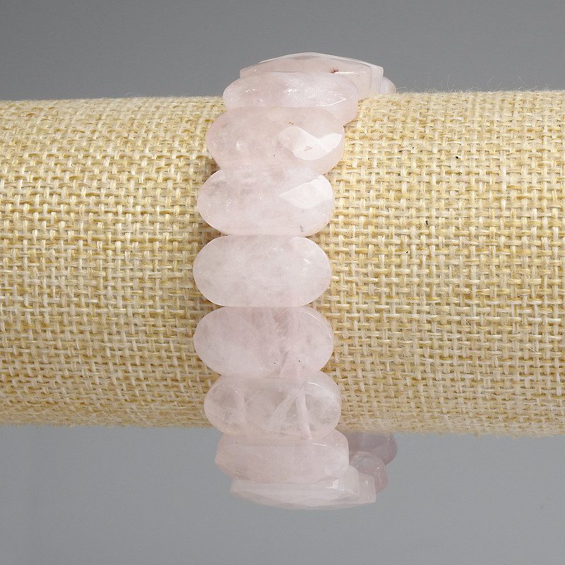Pink Quartz Bracelet, Faceted Rounded Links, 20×10 mm Diameter, 18 cm Length, Stretch