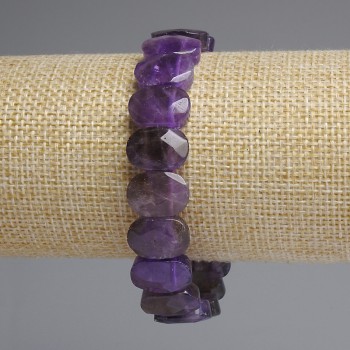 Amethyst bracelet with faceted rounded links, 14×10 mm diameter, 18 cm length, stretch
