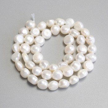 Freshwater Pearl Beads, diameter 7–7.5×7 mm, on thread, length 34 cm+