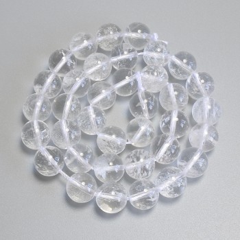 Rock crystal beads, smooth spheres, diameter 10.5 mm ±, on thread, length 37 cm+