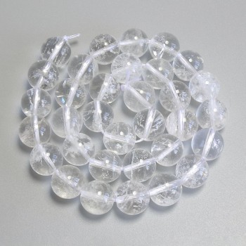 Mountain Crystal Beads, Smooth Spheres, 12 mm Diameter ±, On a Thread, Length 38 cm ±
