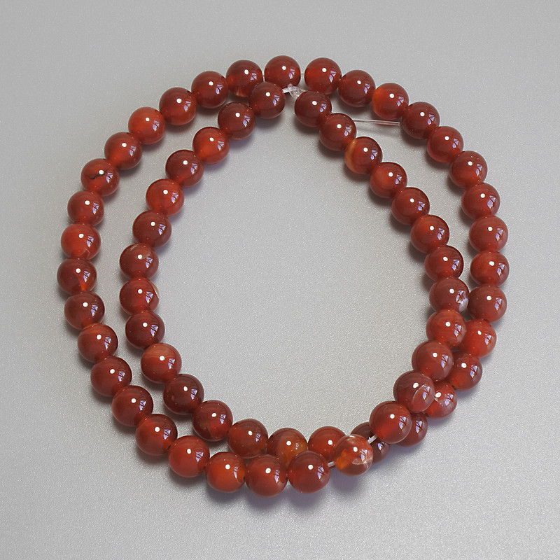 Carnelian Beads, Smooth Round, 6 mm Diameter ±, On Thread, Length 38 cm+