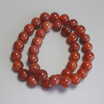 Carnelian Beads - Smooth Round, 10mm Diameter ± on Thread, Length 38 cm+