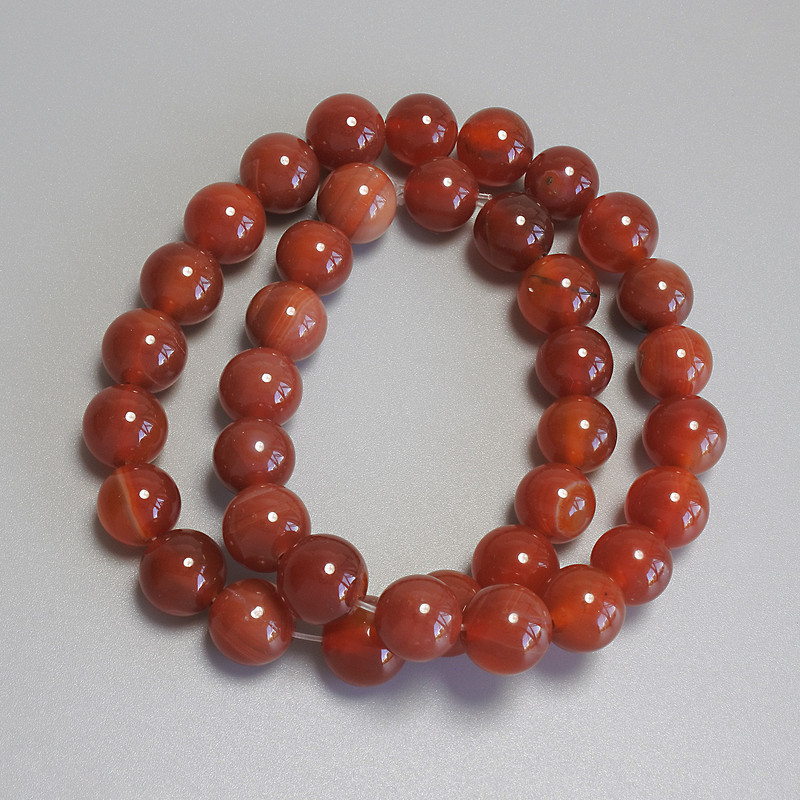 Carnelian Beads - Smooth Round, 10mm Diameter ± on Thread, Length 38 cm+
