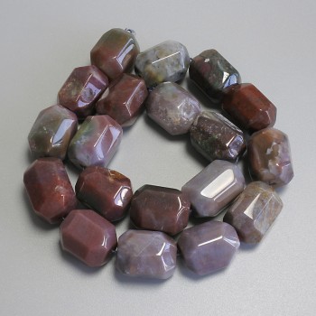 Jasper Beads, Faceted, diameter 20x15mm ± on thread, length 38 cm+