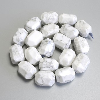 Kaholong Beads, Faceted, Diameter 18–21×14–16 mm ± on a thread, Length 38 cm+