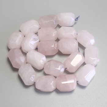 Pink Quartz Beads, Faceted, Diameter 18–22×15 mm, on Thread, Length 39 cm+