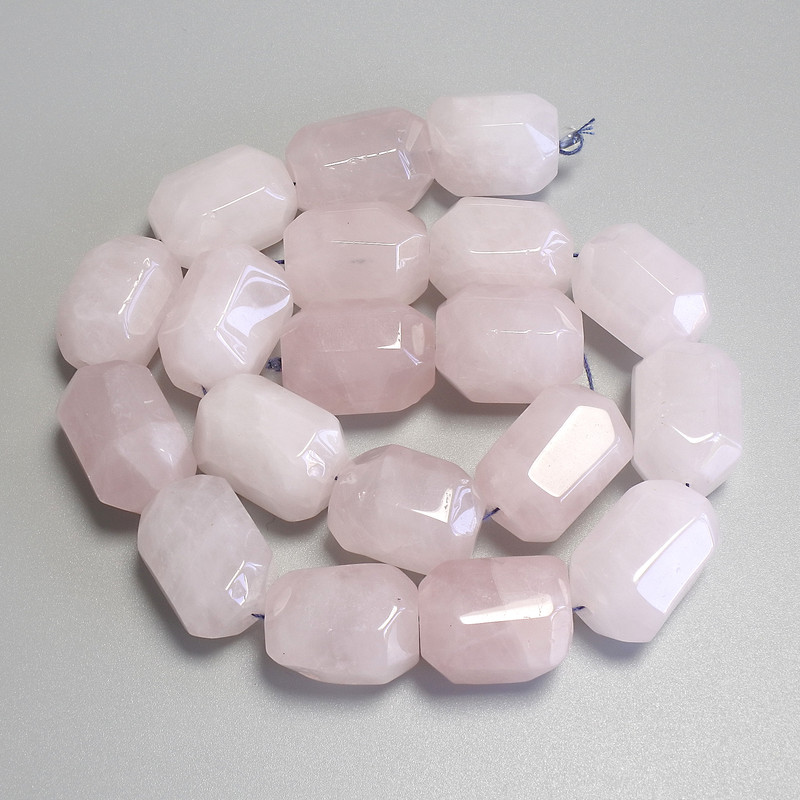 Pink Quartz Beads, Faceted, Diameter 18–22×15 mm, on Thread, Length 39 cm+