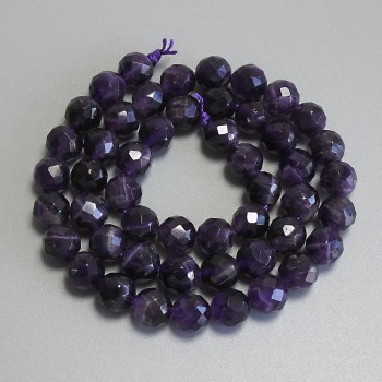 Amethyst beads, faceted ball, 8mm diameter ± on thread, length 40cm+