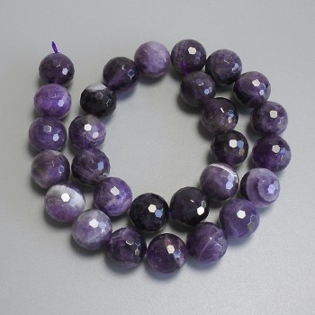 Amethyst Beads, Faceted Balls, 14 mm Diameter ± on Thread, Length 39 cm+
