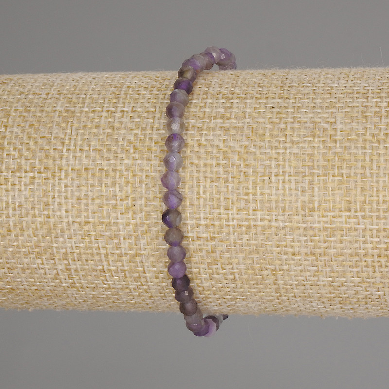 Bracelet with Faceted Amethyst Beads, 4 mm Diameter, 18 cm Length, Elastic