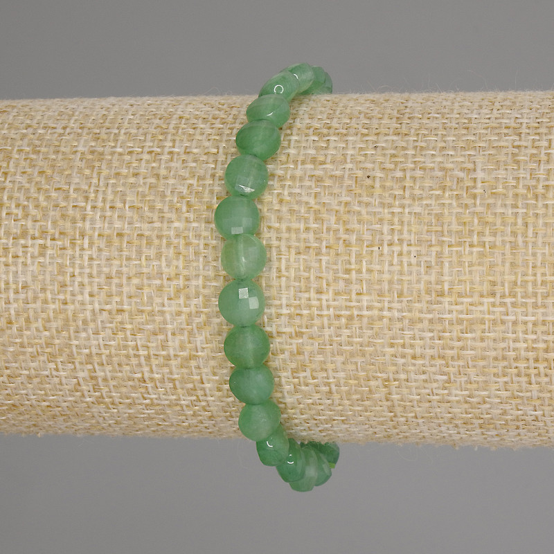 Jade bracelet with faceted coin beads, 6 mm diameter, 18 cm length, stretchable