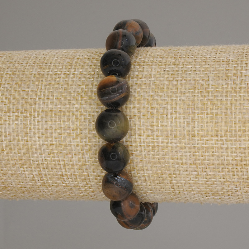 Falcon's Eye Bracelet with Smooth Beads, 10 mm Diameter, 18 cm Length, Elastic