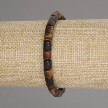 Tiger's Eye Bracelet, Cylindrical Beads, 6x6 mm Diameter, 18 cm Length, Stretch