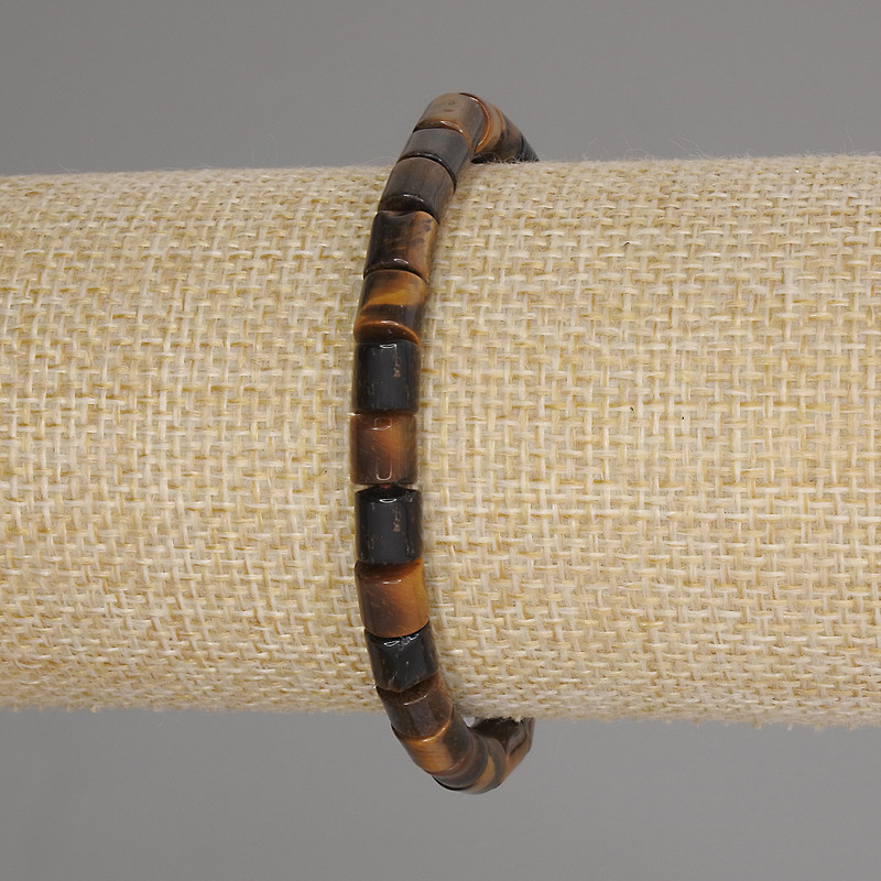 Tiger's Eye Bracelet, Cylindrical Beads, 6x6 mm Diameter, 18 cm Length, Stretch