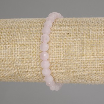 Bracelet Pink Quartz, Faceted Coin Beads, 6 mm Diameter, 18 cm Length +/- Stretch