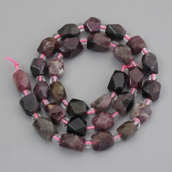 Tourmaline Beads, Faceted, Diameter 9-12×6-9 mm ± Seed Beads 4 mm ± on Thread, Length 39 cm+
