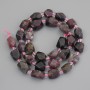 Tourmaline Beads, Faceted, Diameter 9-12×6-9 mm ± Seed Beads 4 mm ± on Thread, Length 39 cm+